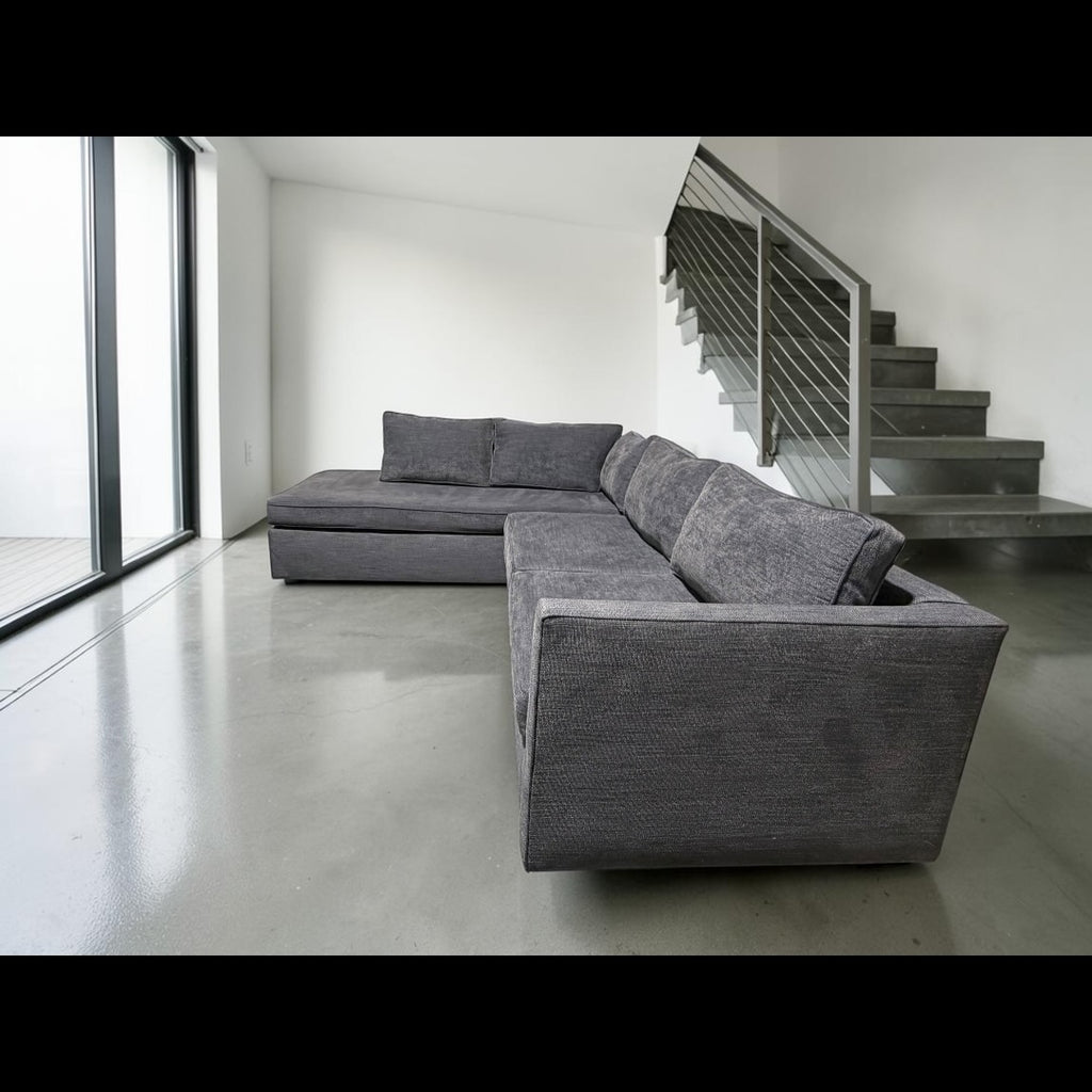 West Elm Harris 116” 2-Piece L Shape Bumper Chaise Sectional Sofa, Down Blend in Performance Basket Slub Pewter Gray