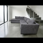 West Elm Harris 116” 2-Piece L Shape Bumper Chaise Sectional Sofa, Down Blend in Performance Basket Slub Pewter Gray