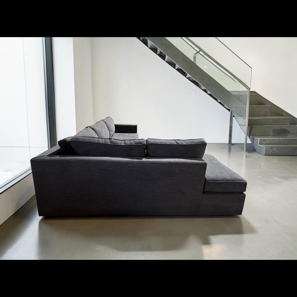 West Elm Harris 116” 2-Piece L Shape Bumper Chaise Sectional Sofa, Down Blend in Performance Basket Slub Pewter Gray