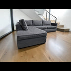 West Elm Harris 116” 2-Piece L Shape Bumper Chaise Sectional Sofa, Down Blend in Performance Basket Slub Pewter Gray