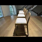 Lulu & Georgia 4 Counter Stools, White Oak w/ Rattan Back and White Linen Seats