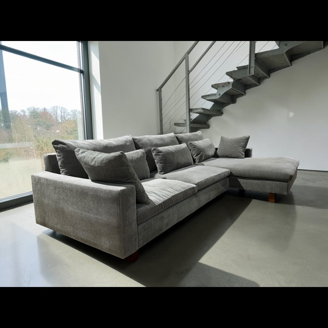West Elm Harmony 2-Piece Sofa Chaise Sectional in Mineral Gray Distressed Velvet