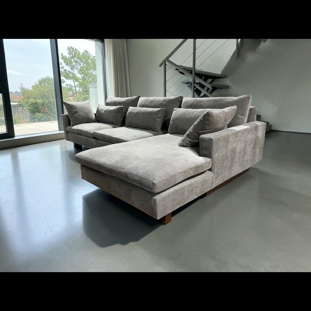 West Elm Harmony 2-Piece Sofa Chaise Sectional in Mineral Gray Distressed Velvet
