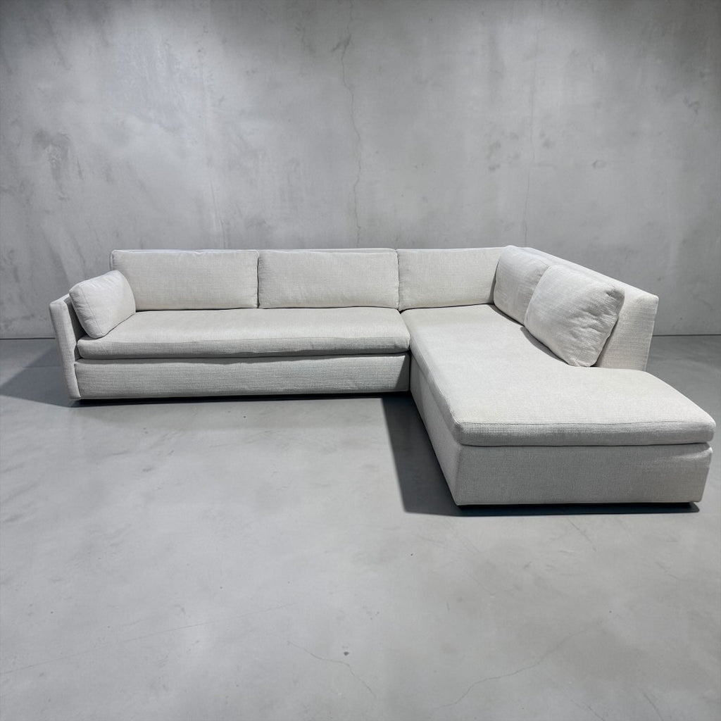 West Elm Marin 114” 2-Piece Bumper Chaise Sectional, Down Blend Cushions in Alabaster, Performance Basketweave