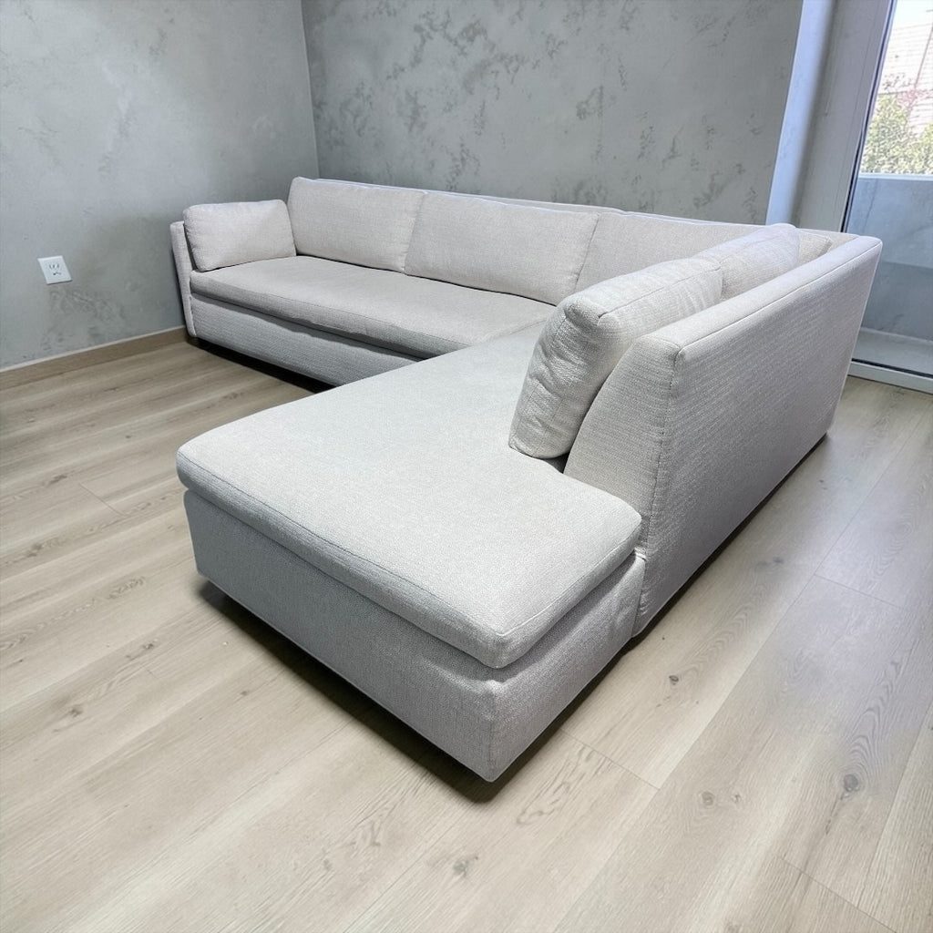 West Elm Marin 114” 2-Piece Bumper Chaise Sectional, Down Blend Cushions in Alabaster, Performance Basketweave