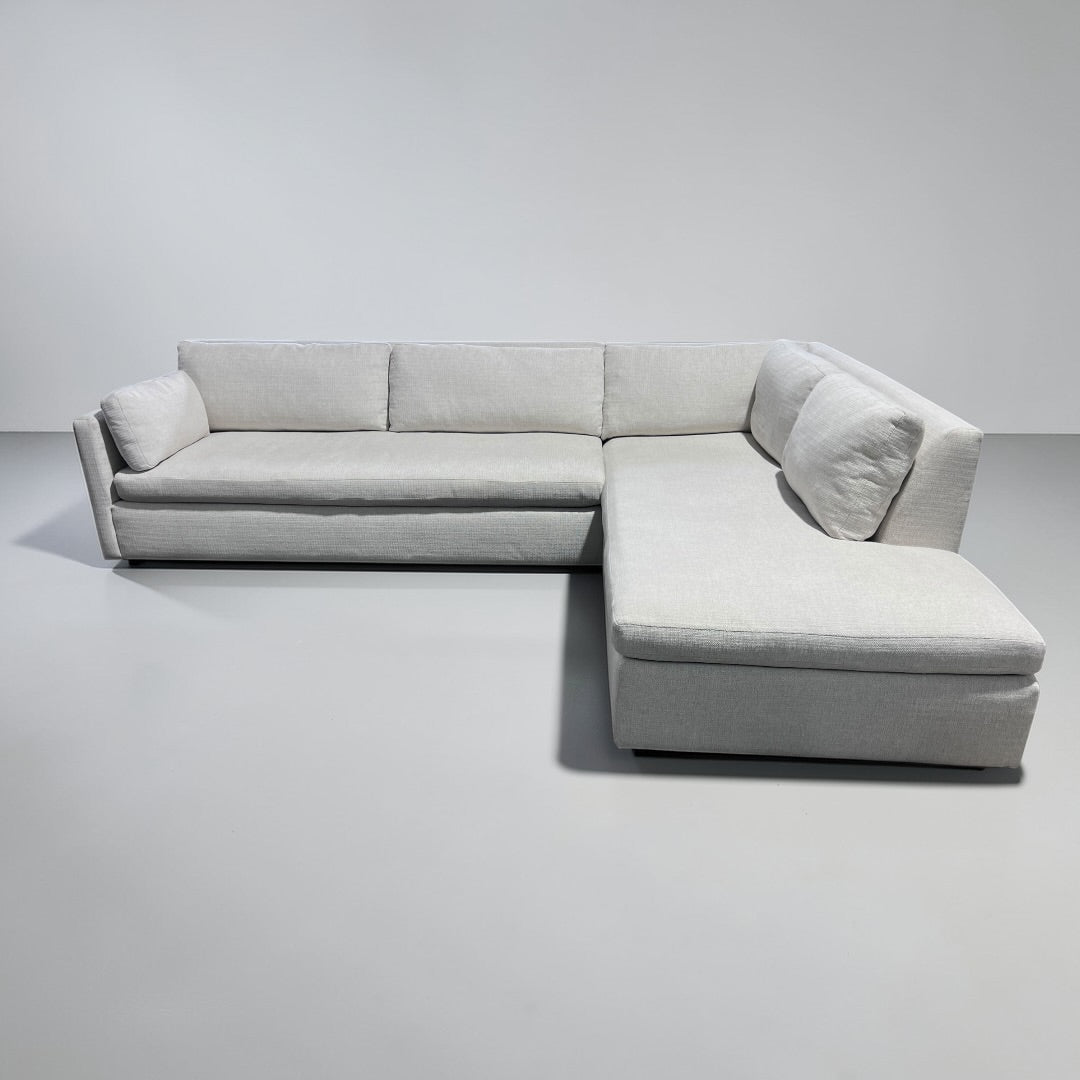 West Elm Marin 114” 2-Piece Bumper Chaise Sectional, Down Blend Cushions in Alabaster, Performance Basketweave