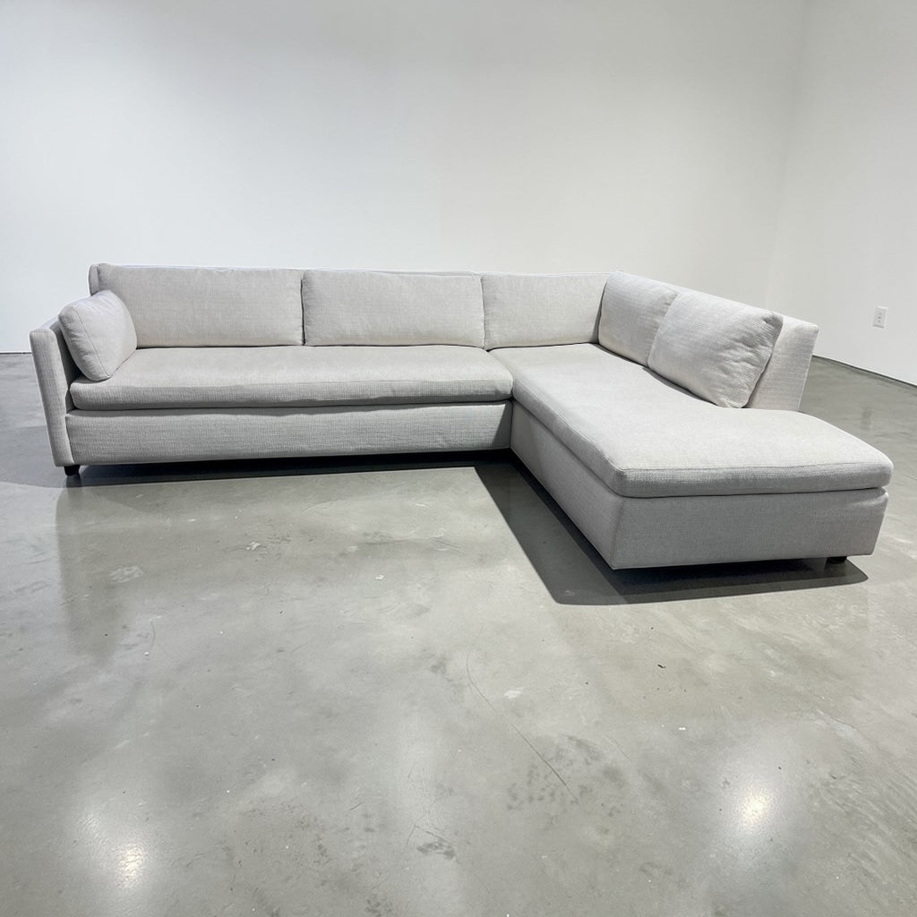 West Elm Marin 114” 2-Piece Bumper Chaise Sectional, Down Blend Cushions in Alabaster, Performance Basketweave