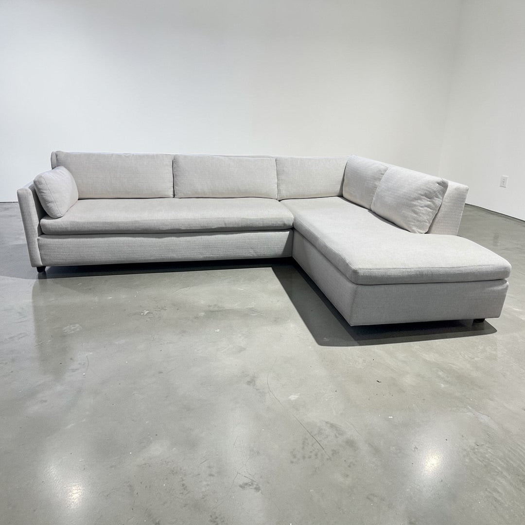 West Elm Marin 114” 2-Piece Bumper Chaise Sectional, Down Blend Cushions in Alabaster, Performance Basketweave