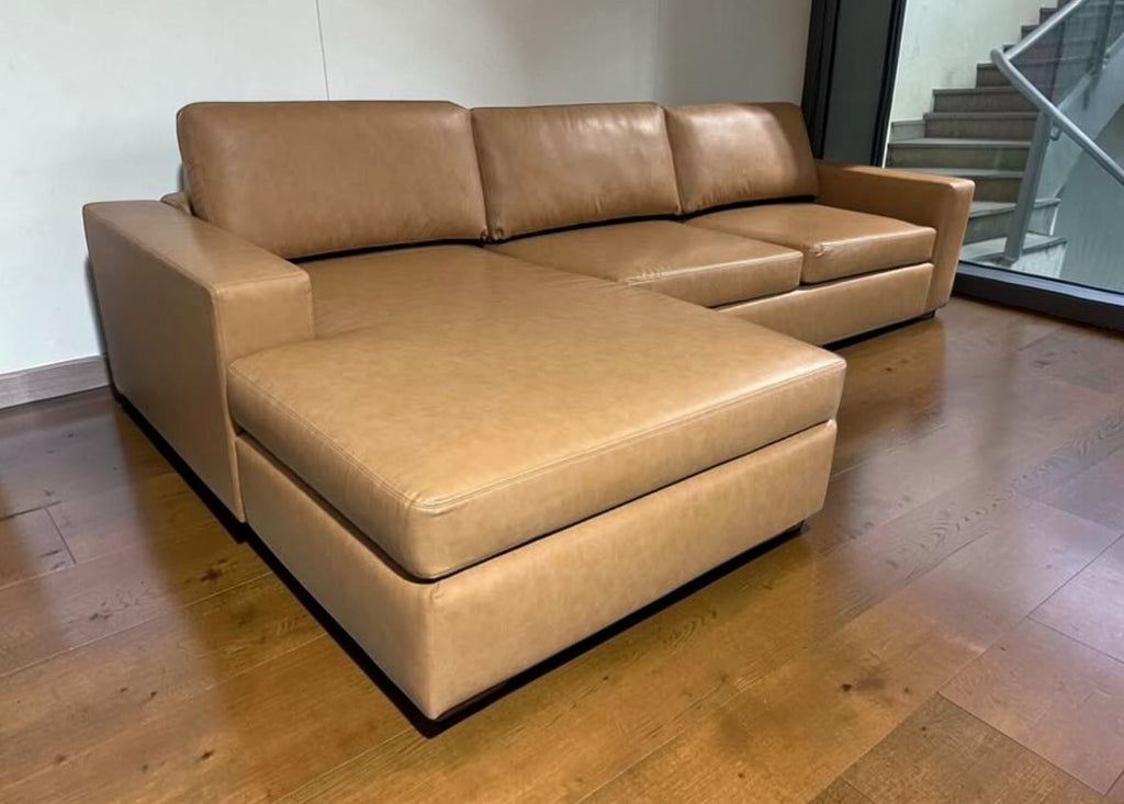 Albany Park Barton Sofa Chaise 2 Piece Sectional Sofa in Camel Tan Vegan Leather