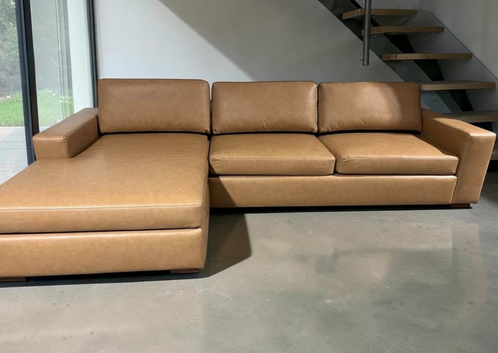 Albany Park Barton Sofa Chaise 2 Piece Sectional Sofa in Camel Tan Vegan Leather