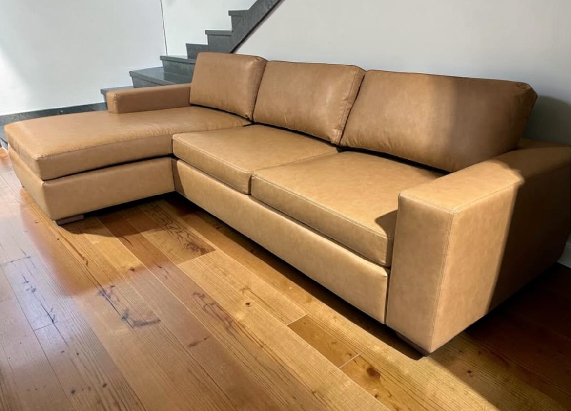 Albany Park Barton Sofa Chaise 2 Piece Sectional Sofa in Camel Tan Vegan Leather