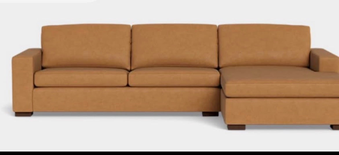Albany Park Barton Sofa Chaise 2 Piece Sectional Sofa in Camel Tan Vegan Leather