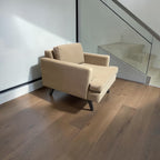 Albany Park Lido Arm Chair in Camel Tan Performance Velvet with Walnut Legs