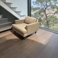 Albany Park Lido Arm Chair in Camel Tan Performance Velvet with Walnut Legs