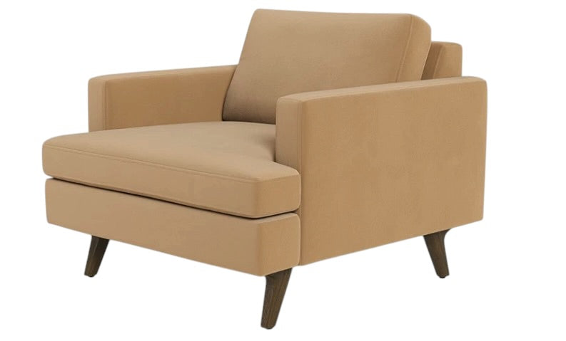Albany Park Lido Arm Chair in Camel Tan Performance Velvet with Walnut Legs