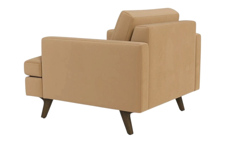 Albany Park Lido Arm Chair in Camel Tan Performance Velvet with Walnut Legs