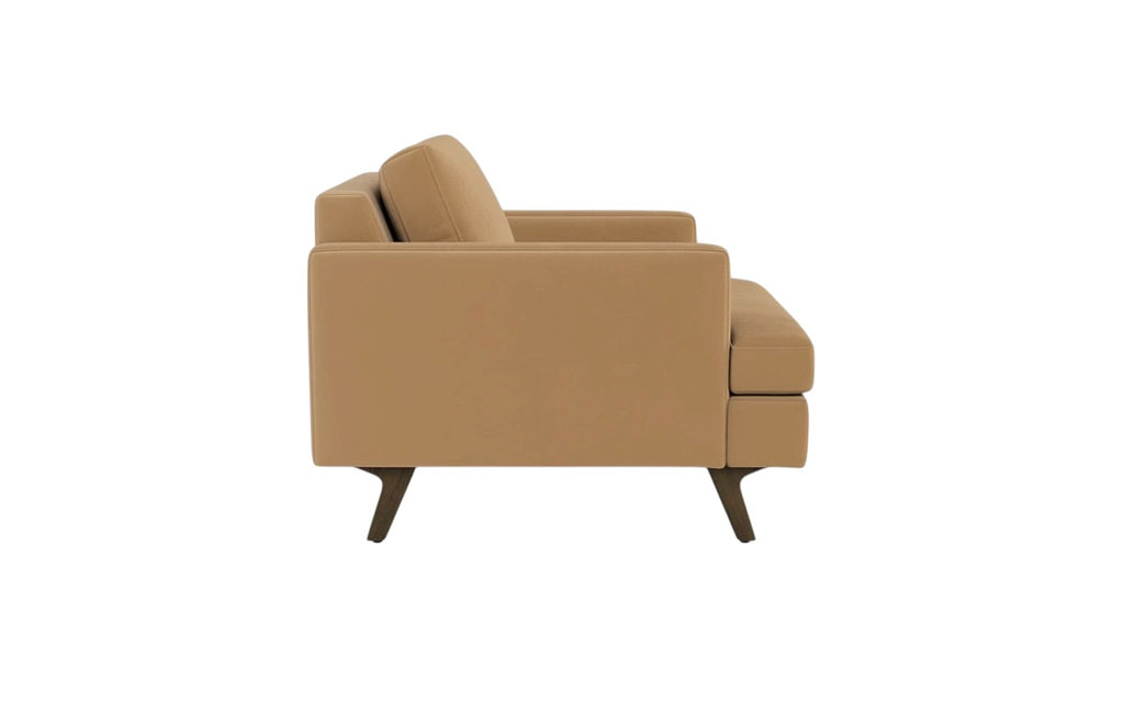 Albany Park Lido Arm Chair in Camel Tan Performance Velvet with Walnut Legs