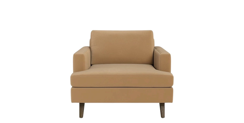 Albany Park Lido Arm Chair in Camel Tan Performance Velvet with Walnut Legs