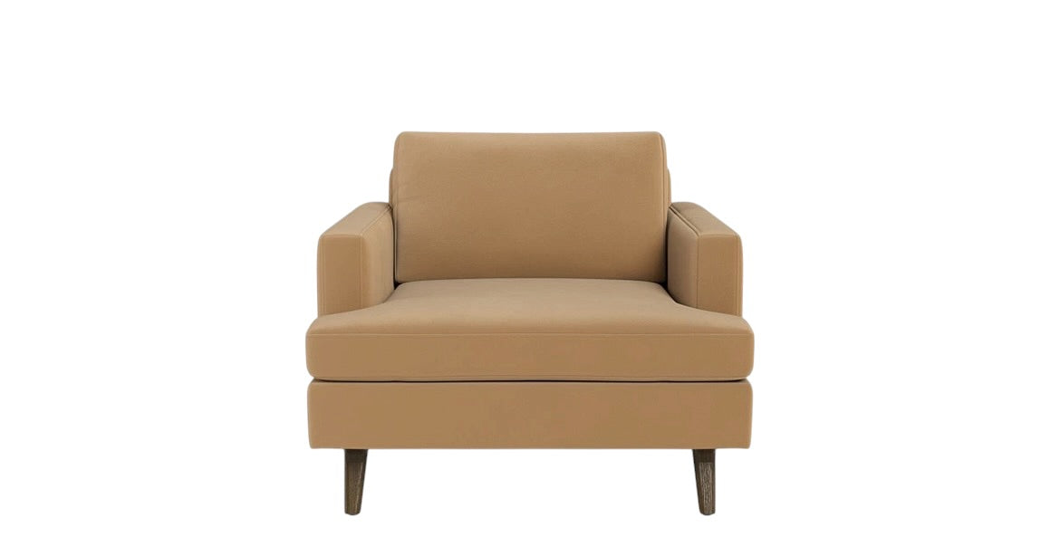 Albany Park Lido Arm Chair in Camel Tan Performance Velvet with Walnut Legs