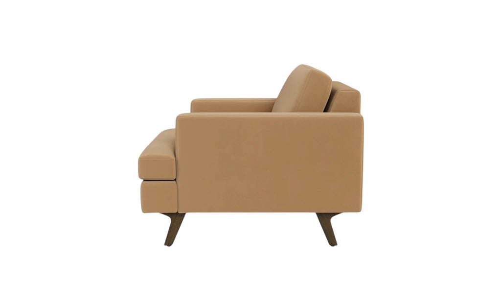 Albany Park Lido Arm Chair in Camel Tan Performance Velvet with Walnut Legs