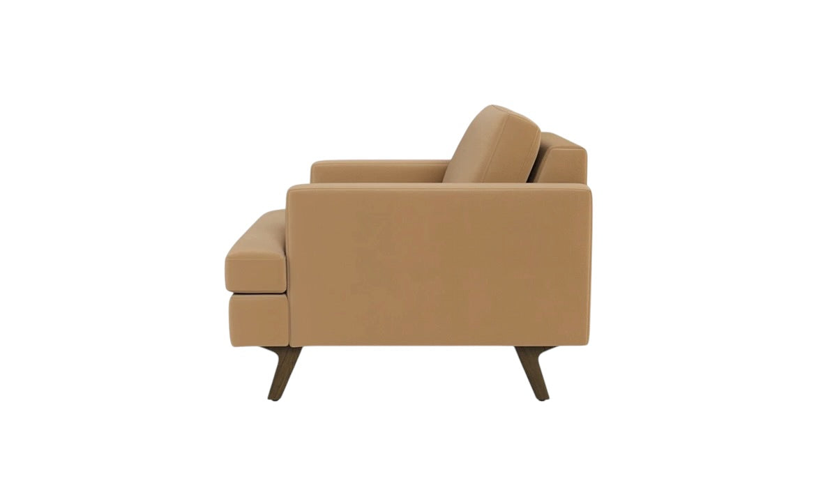 Albany Park Lido Arm Chair in Camel Tan Performance Velvet with Walnut Legs