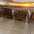 Restoration Hardware Santa Monica, Teak Outdoor Conversation Set, 4 Lounge Chairs, 2 Ottomans and a table in Natural Teak