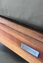 Restoration Hardware Santa Monica, Teak Outdoor Conversation Set, 4 Lounge Chairs, 2 Ottomans and a table in Natural Teak