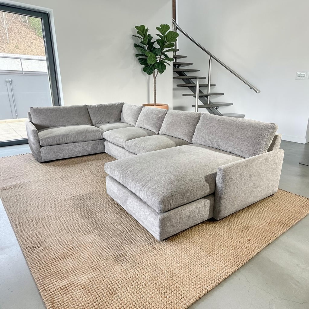 Arhaus Kipton U shape Slim Arm 3 Piece U Shape Sofa Chaise Sectional with Heavy Down Blend Cushions in Nomad Snow