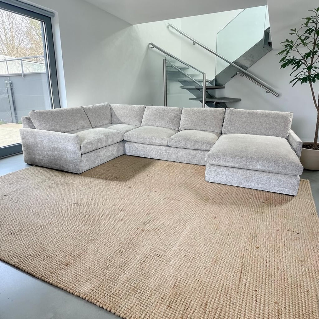 Arhaus Kipton U shape Slim Arm 3 Piece U Shape Sofa Chaise Sectional with Heavy Down Blend Cushions in Nomad Snow