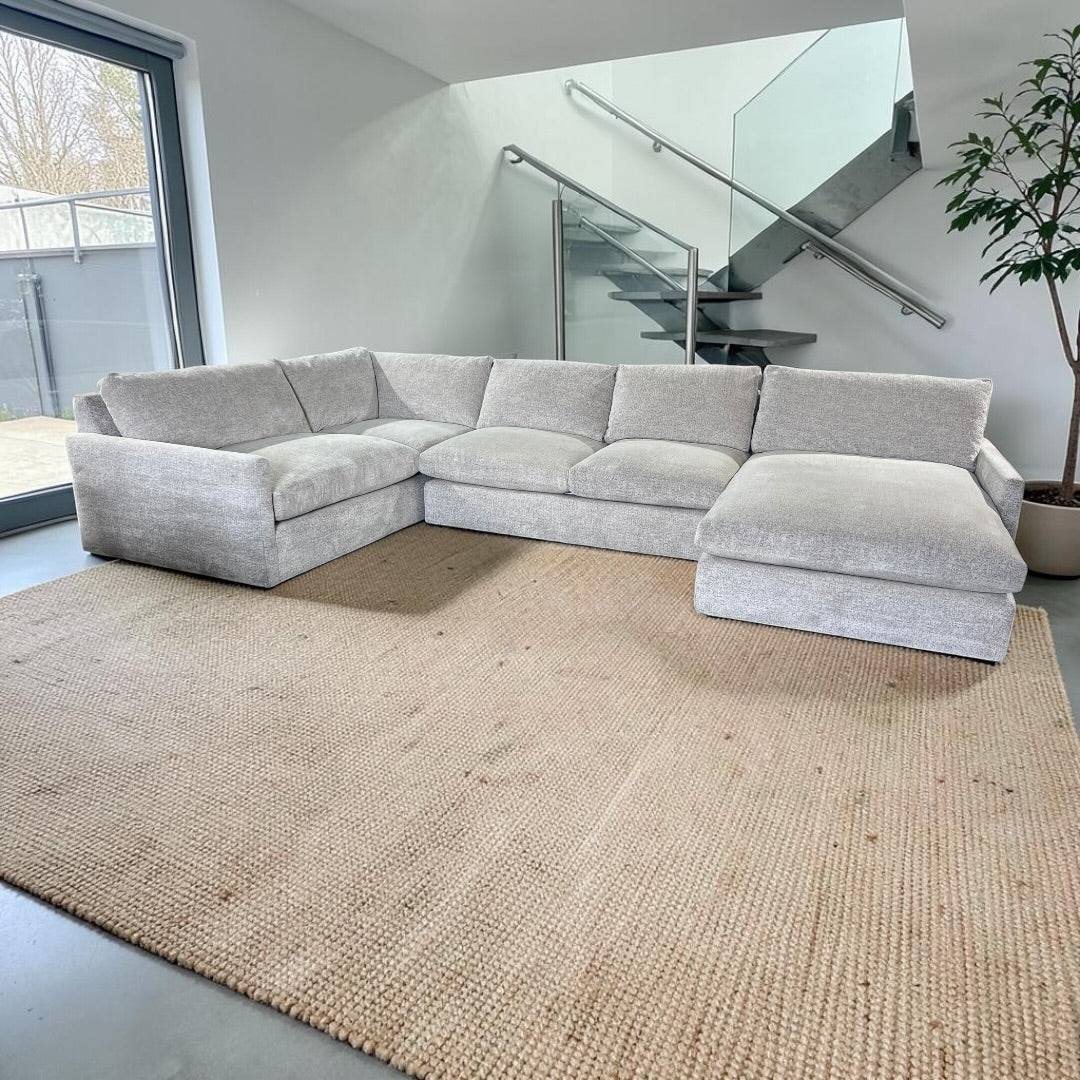 Arhaus Kipton U shape Slim Arm 3 Piece U Shape Sofa Chaise Sectional with Heavy Down Blend Cushions in Nomad Snow