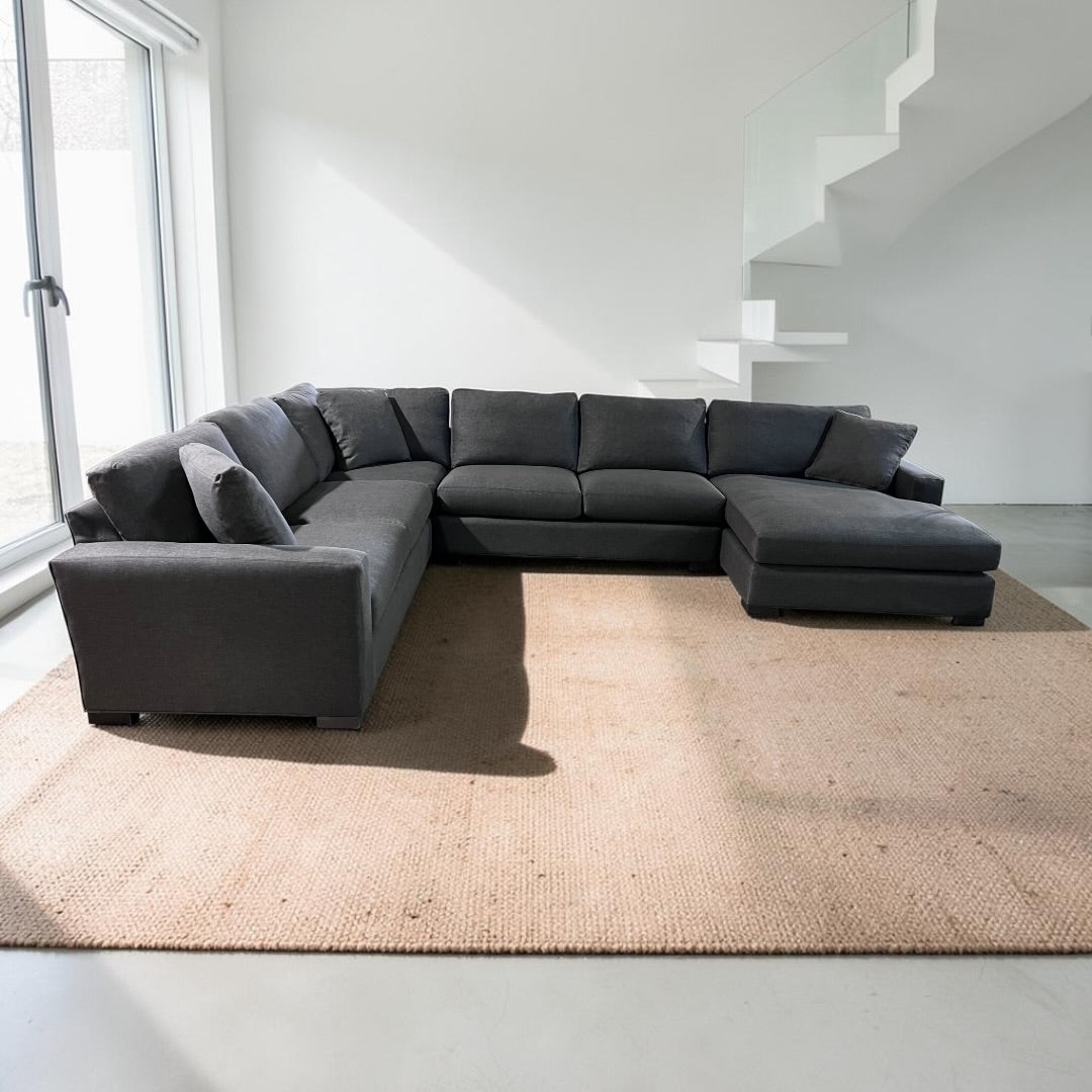 Room &amp; Board Metro 146” 4 Piece U Shape Sofa XL Chaise Sectional Down Blend in Performance Gino Charcoal