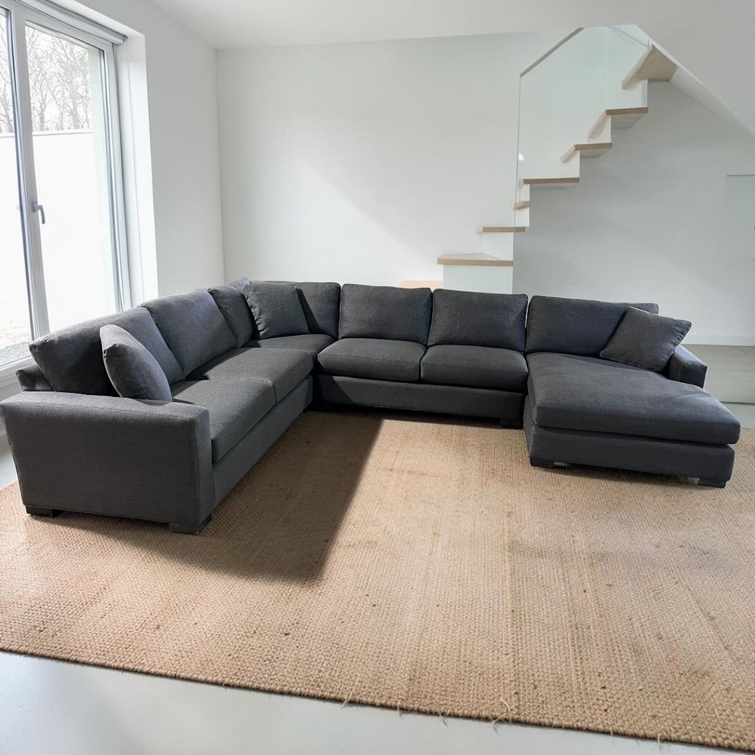 Room &amp; Board Metro 146” 4 Piece U Shape Sofa XL Chaise Sectional Down Blend in Performance Gino Charcoal