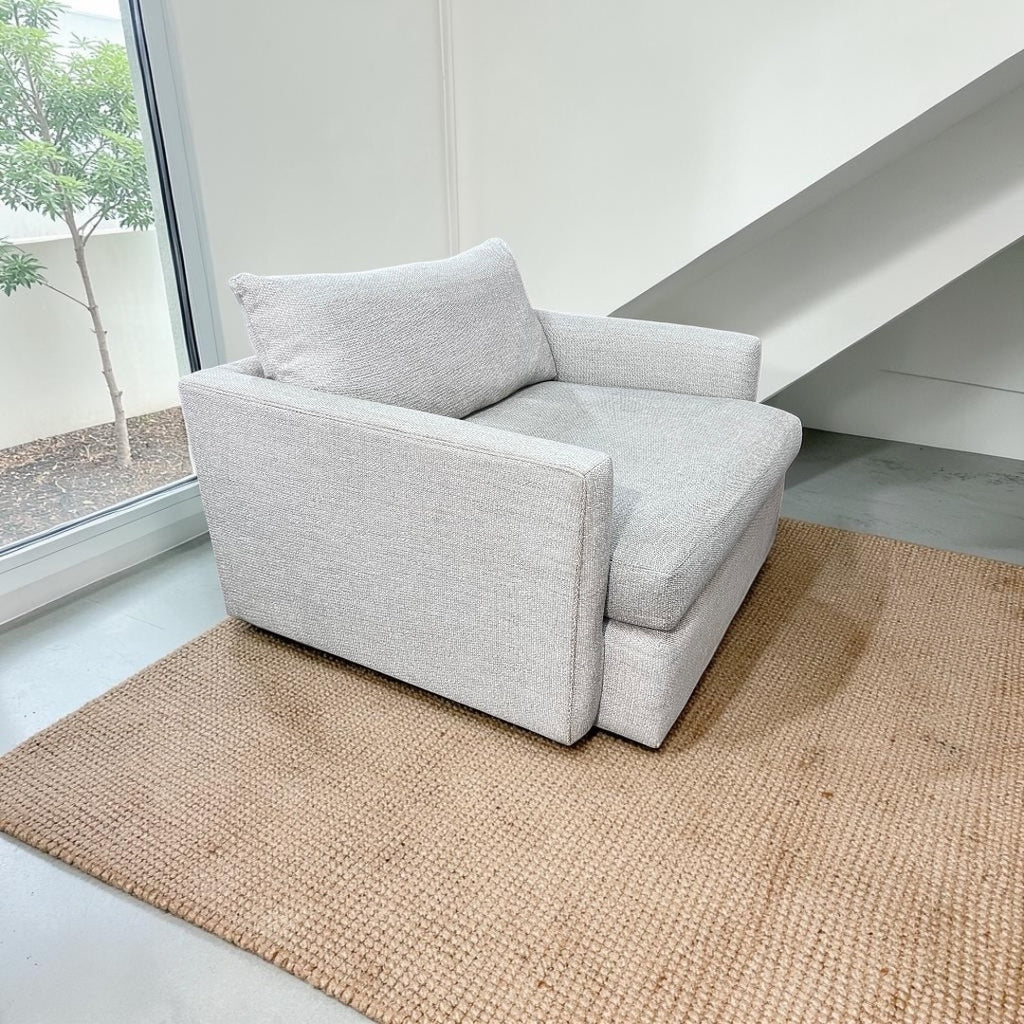 Crate and Barrel Lounge Deep, 49” Chair and a Half, Down Blend Cushions in Taft Cement