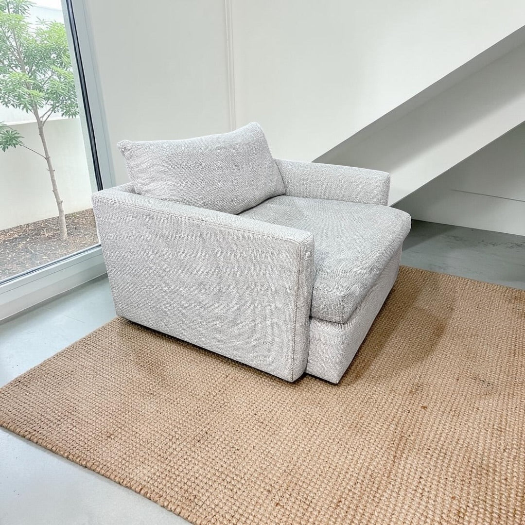 Crate and Barrel Lounge Deep, 49” Chair and a Half, Down Blend Cushions in Taft Cement