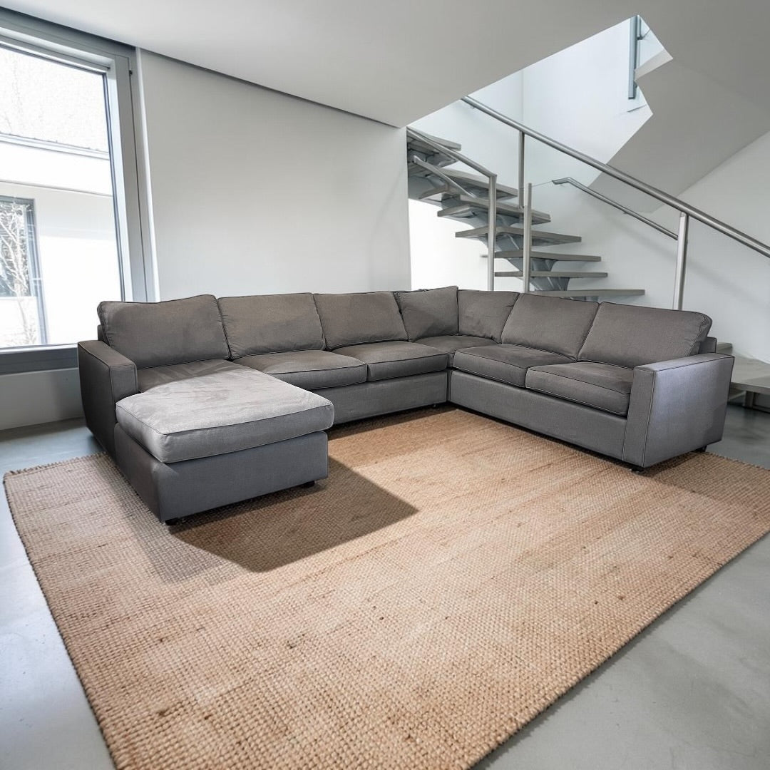 Room & Board York 136” 4 Piece U Shape Sofa Chaise Sectional Down Blend, Performance Dawson Cement