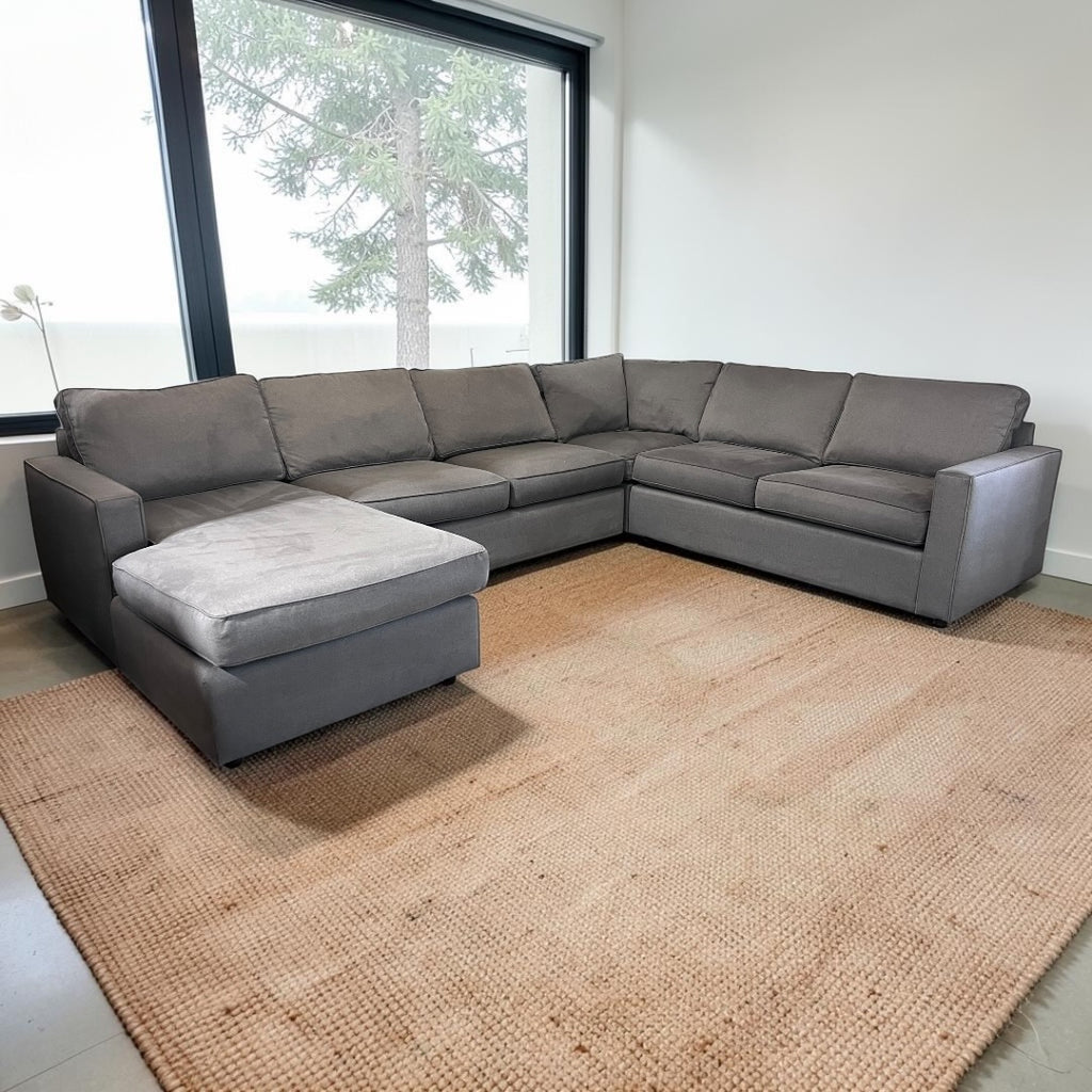Room & Board York 136” 4 Piece U Shape Sofa Chaise Sectional Down Blend, Performance Dawson Cement