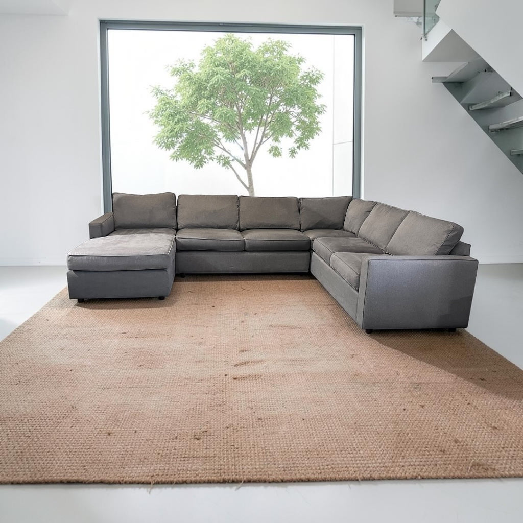 Room & Board York 136” 4 Piece U Shape Sofa Chaise Sectional Down Blend, Performance Dawson Cement