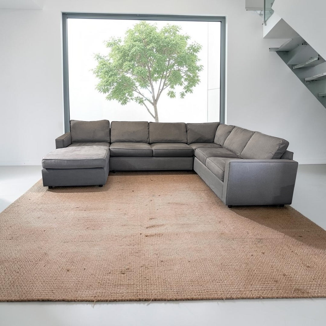 Room & Board York 136” 4 Piece U Shape Sofa Chaise Sectional Down Blend, Performance Dawson Cement