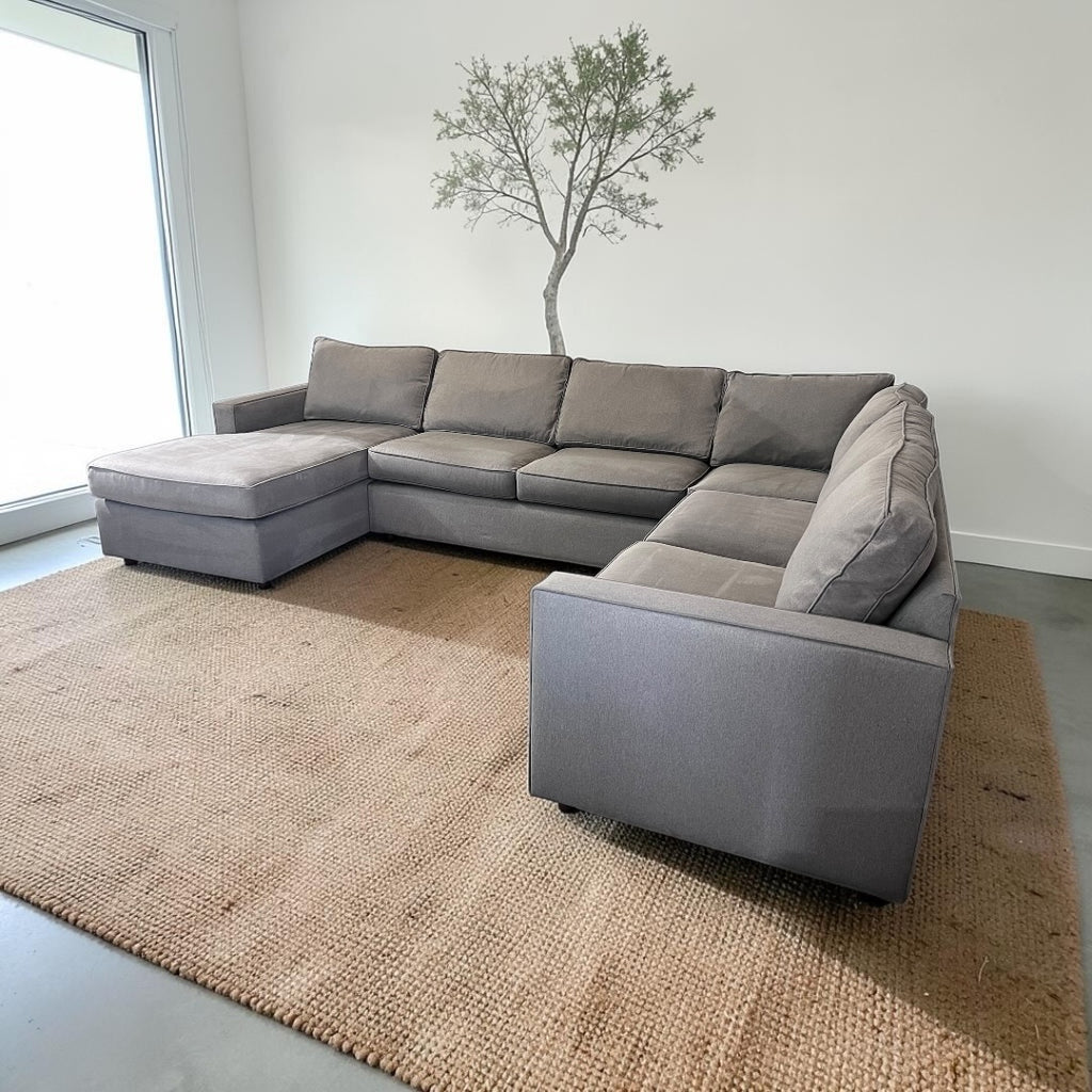 Room & Board York 136” 4 Piece U Shape Sofa Chaise Sectional Down Blend, Performance Dawson Cement