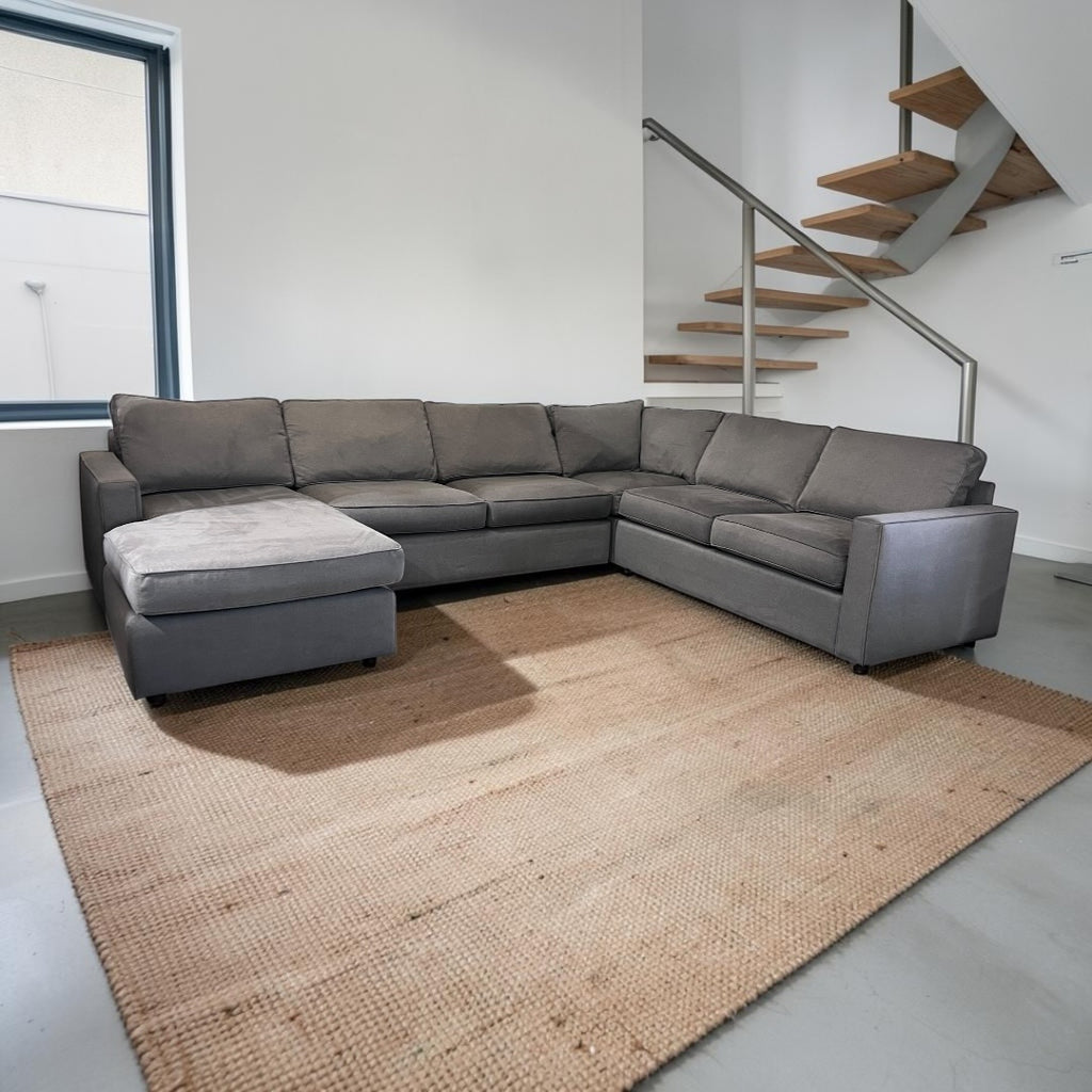 Room & Board York 136” 4 Piece U Shape Sofa Chaise Sectional Down Blend, Performance Dawson Cement