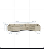 Room & Board York 136” 4 Piece U Shape Sofa Chaise Sectional Down Blend, Performance Dawson Cement