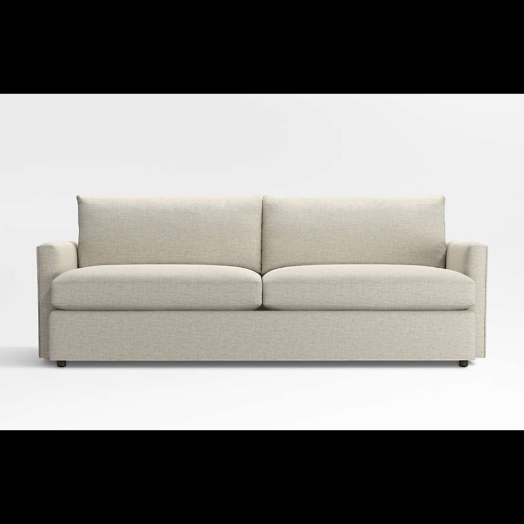 Crate & Barrel Lounge Deep 83” Sofa with Down Blend Cushions in Performance Taft Cement fabric