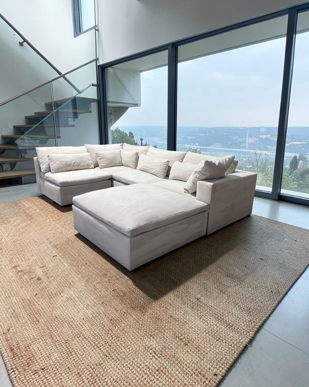 West Elm Harmony 122" Modular Sectional Sofa in Almond Microfiber