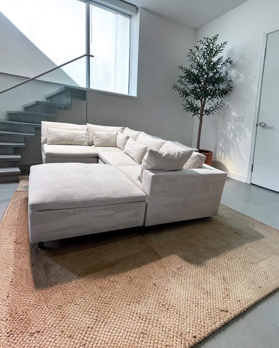 West Elm Harmony 122" Modular Sectional Sofa in Almond Microfiber