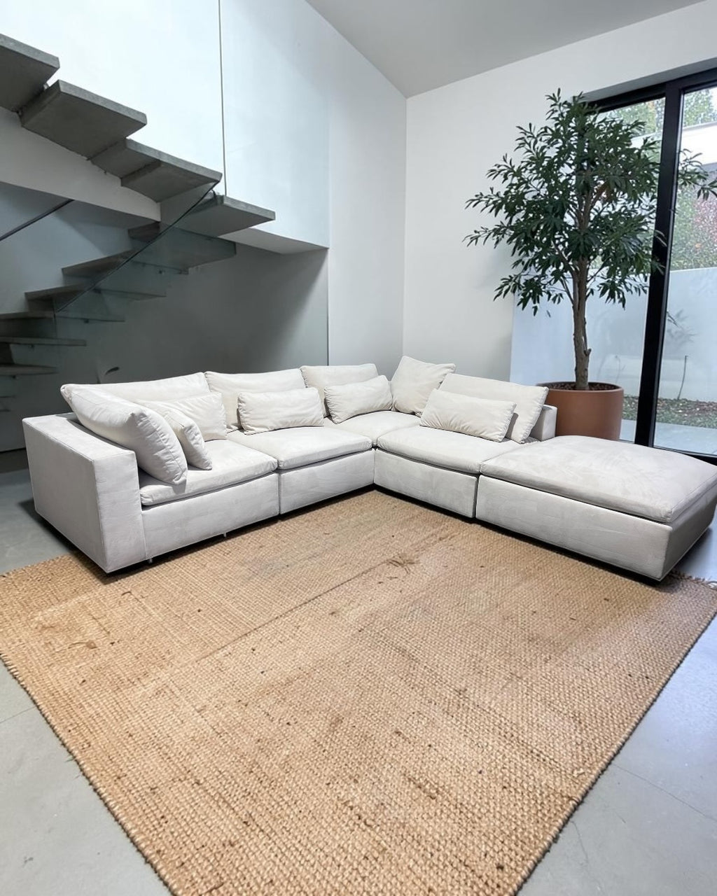 West Elm Harmony 122" Modular Sectional Sofa in Almond Microfiber