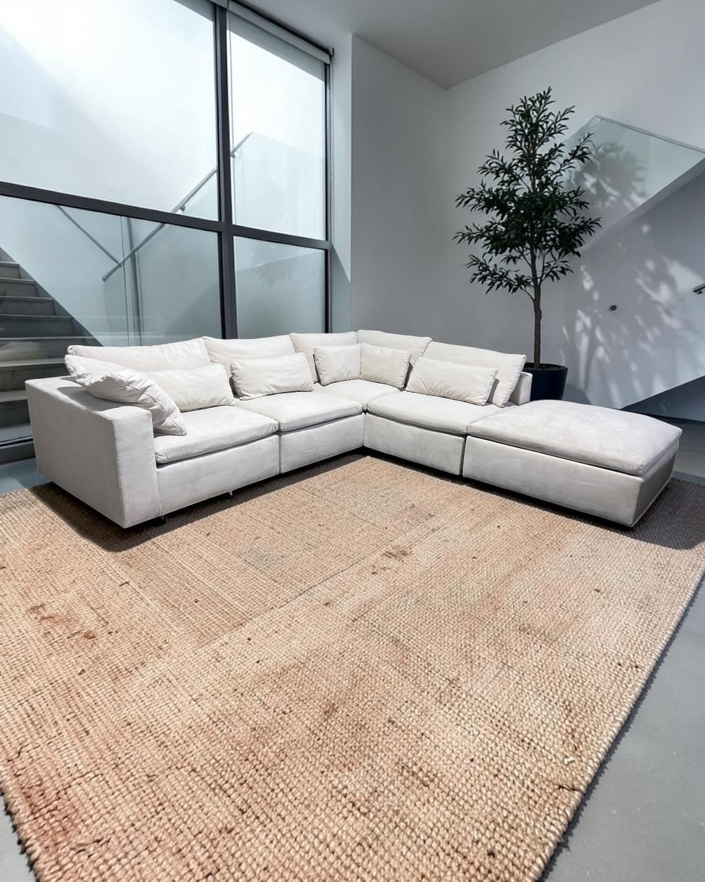 West Elm Harmony 122" Modular Sectional Sofa in Almond Microfiber