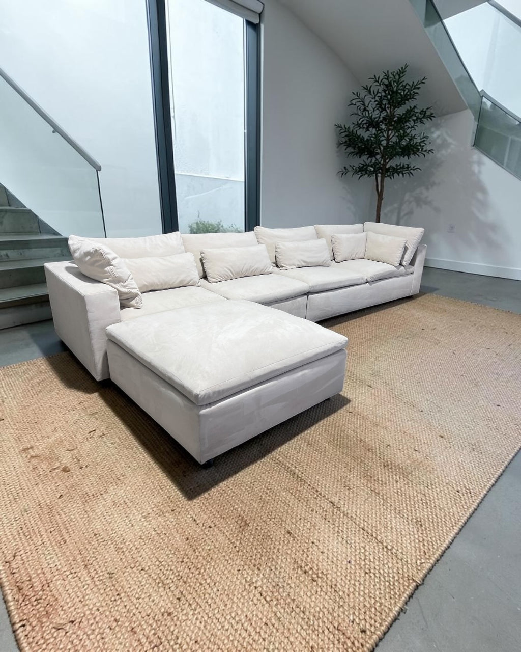 West Elm Harmony 122" Modular Sectional Sofa in Almond Microfiber