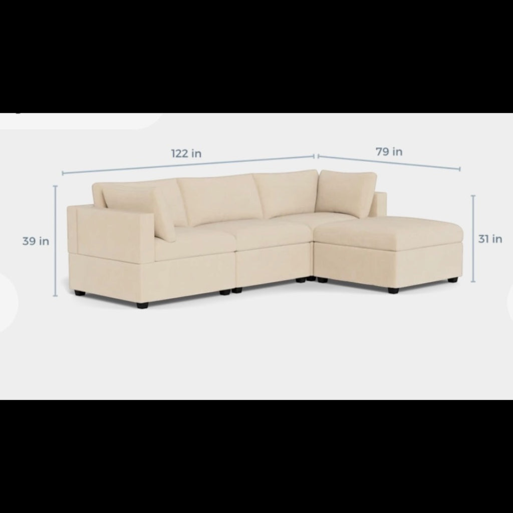 Albany Park Kova Box Cushion 4 Piece L Shape Sofa Sectional in Almond Performance Velvet