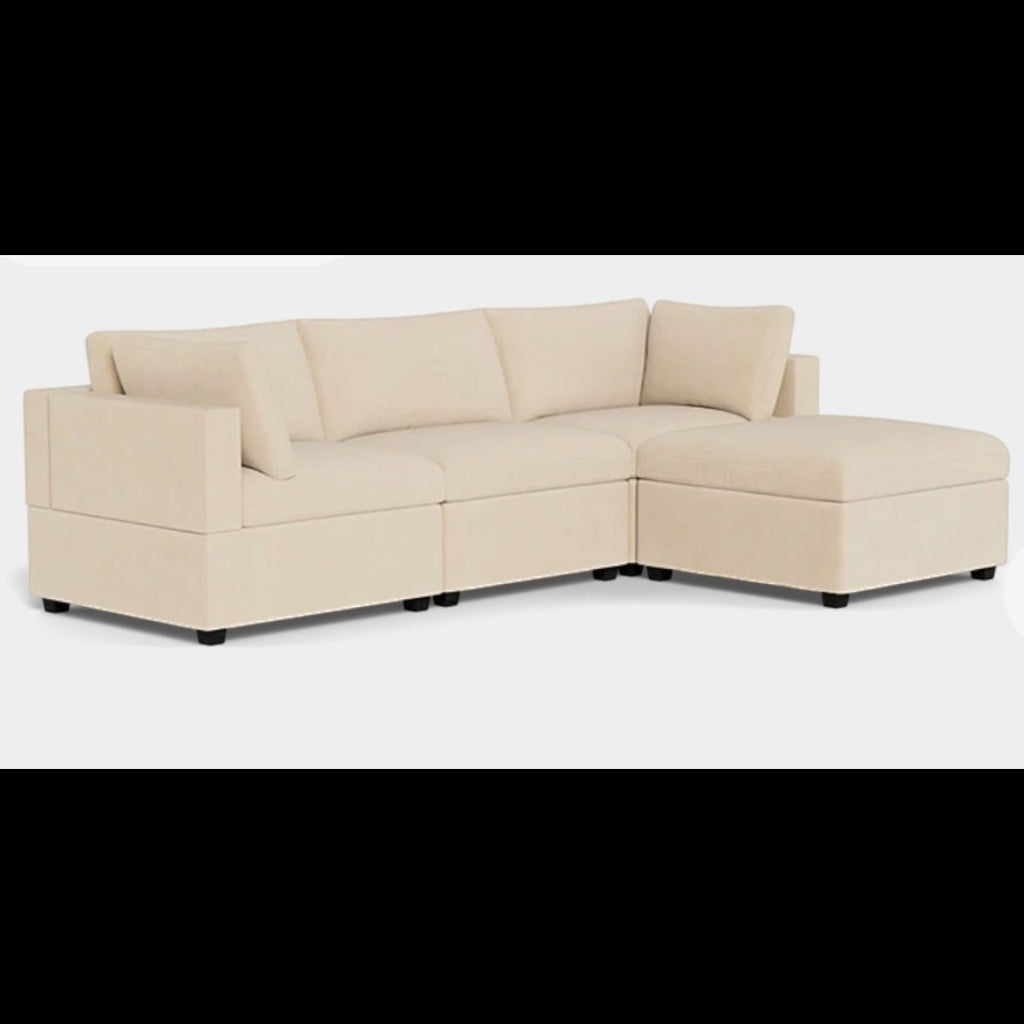 Albany Park Kova Box Cushion 4 Piece L Shape Sofa Sectional in Almond Performance Velvet