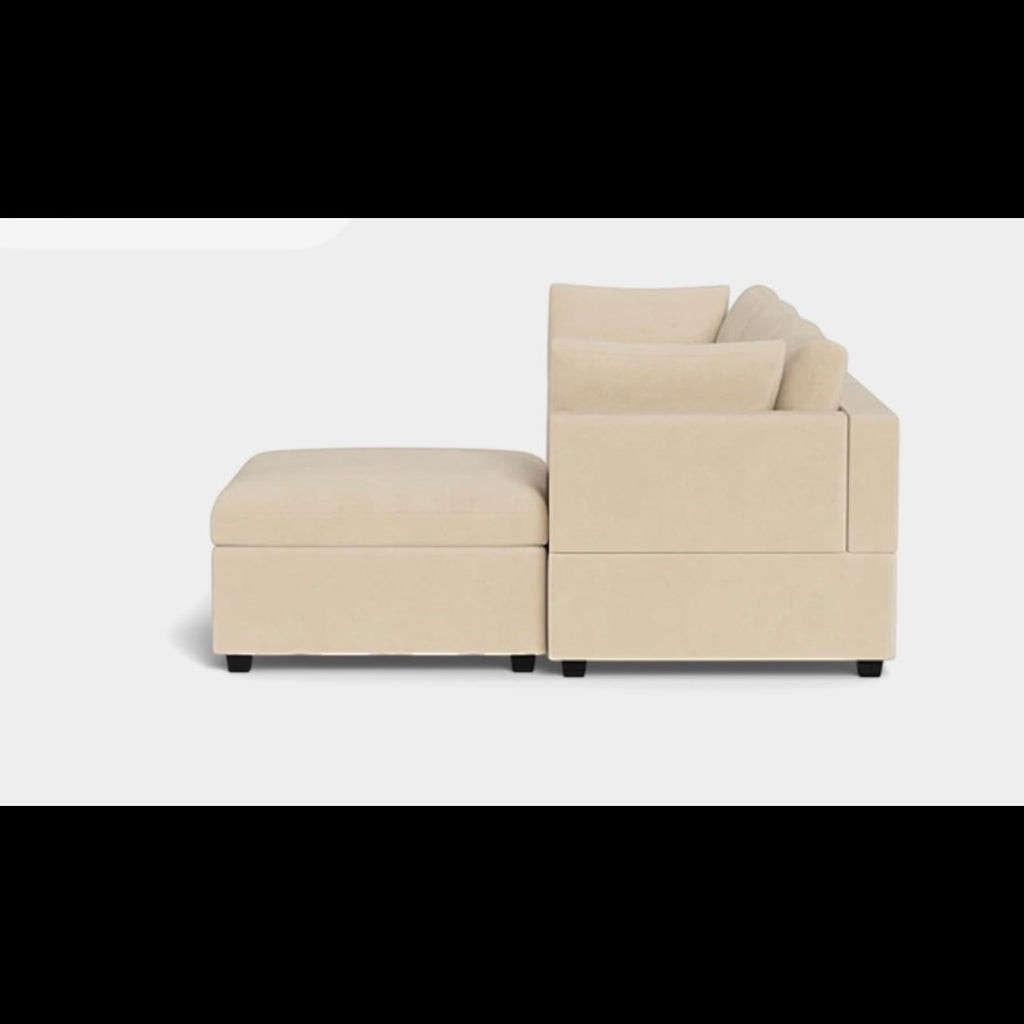 Albany Park Kova Box Cushion 4 Piece L Shape Sofa Sectional in Almond Performance Velvet